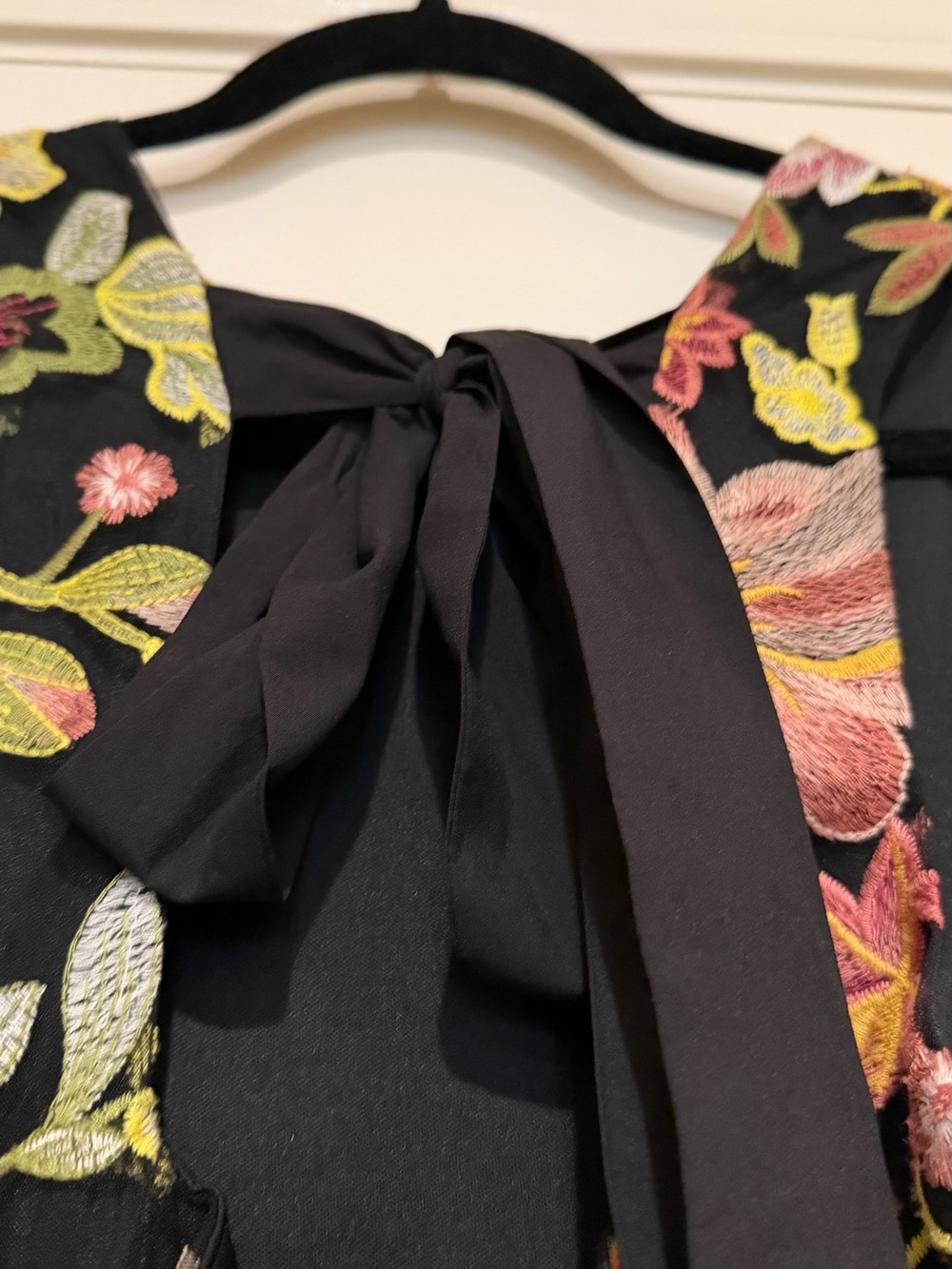 Sam Edelman Black Midi Dress with Pink, Yellow & Green Floral Embroidery - Picture 7 of 10